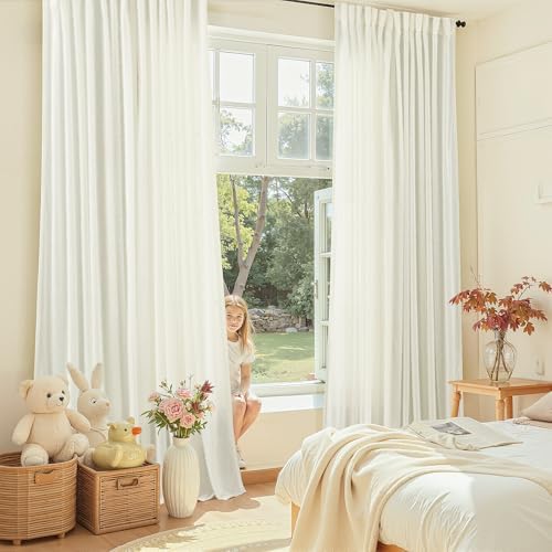 Cream Colored Shabby Chic Curtains 84 inches Long 2 Panel Set for