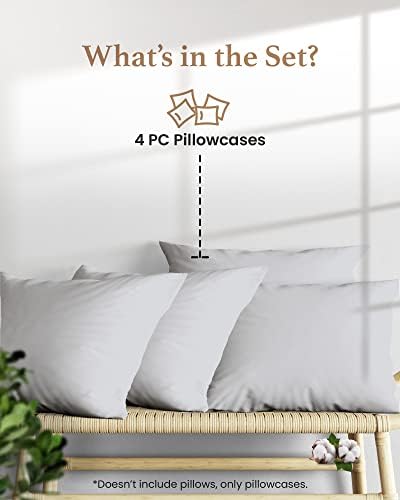 Standard Pillow Cases Set of 4, 800 TC, 100% Egyptian Cotton - Light