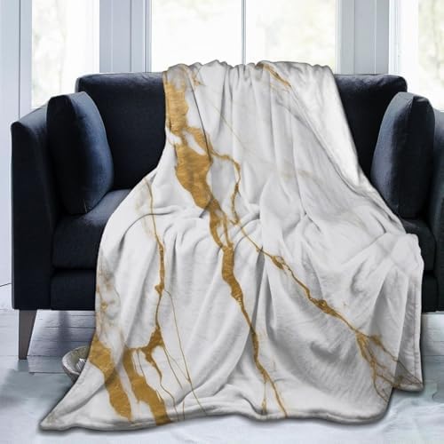 Marble Throw Blanket, White Gold Crack Vintage Flannel Blanket 30"x40"