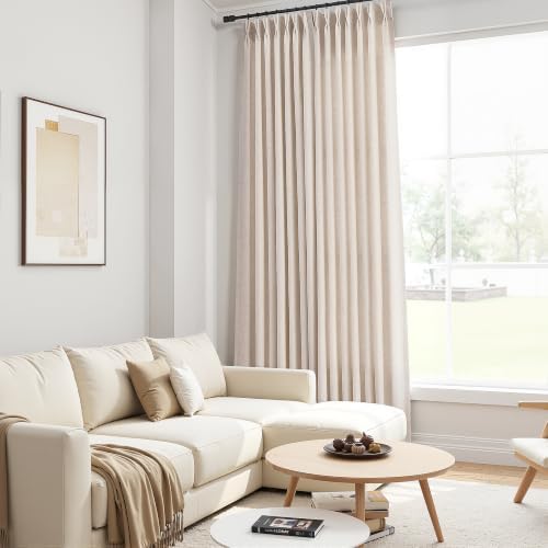 Cream Beige Pinch Pleated Linen Curtains 63 Inches Long 2 Panels for