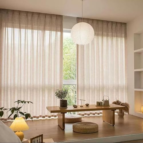 Light Brown Curtain Drapes for Bedroom Grommet Set of 2, Linen Yarn