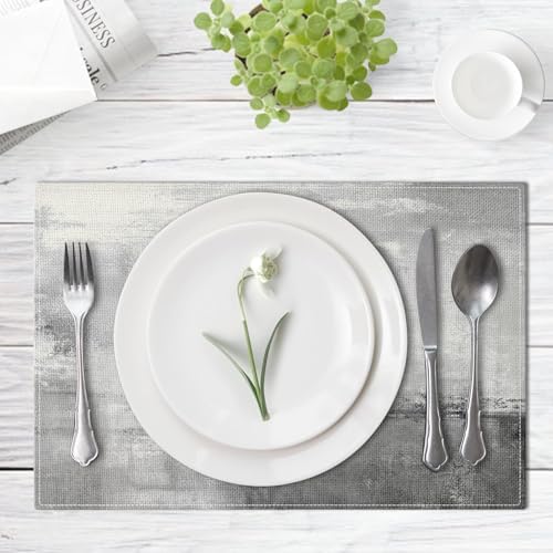 Emvency Farmhouse Placemats Set of 4, 12x18 Inch, Light Gray and Dark
