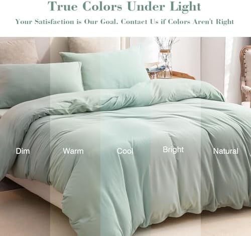 PURE ERA Jersey Knit Duvet Cover Set Solid Sage Green California King