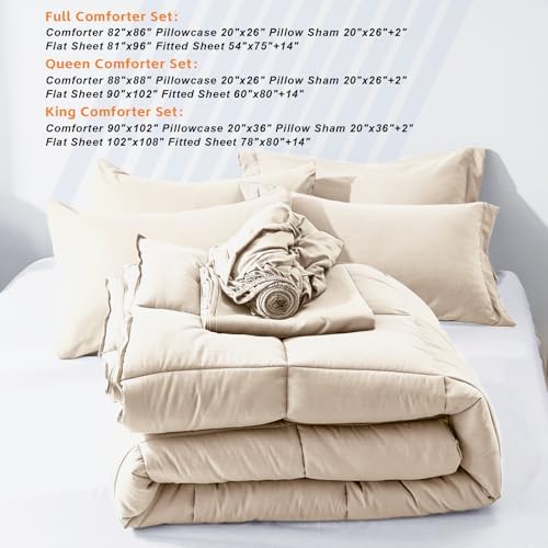 COZYART Full Comforter Set 7 Pcs, Beige Bed in a Bag