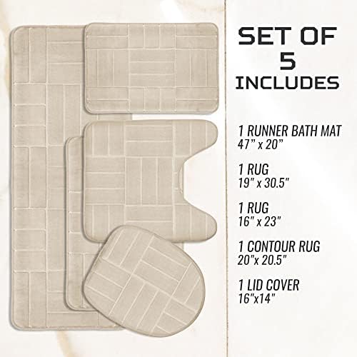 Bathroom Rug Set 5 Piece - Memory Foam Bathroom Mat Set, Soft and