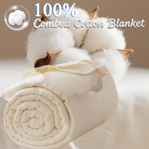100% Combed Cotton Blanket Queen Size 80" x 90", Natural Wrinkle