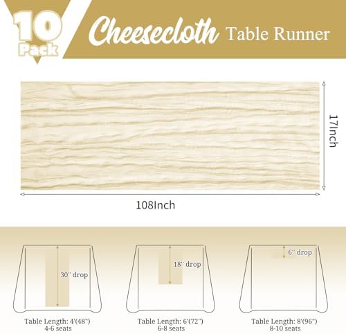 10 Pack Ivory Table Runner 17 x 108inch Cheesecloth Table Runner
