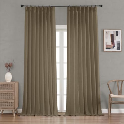 Pinch Pleated Linen Texture Semi Sheer Curtains Oatmeal 108 in Long