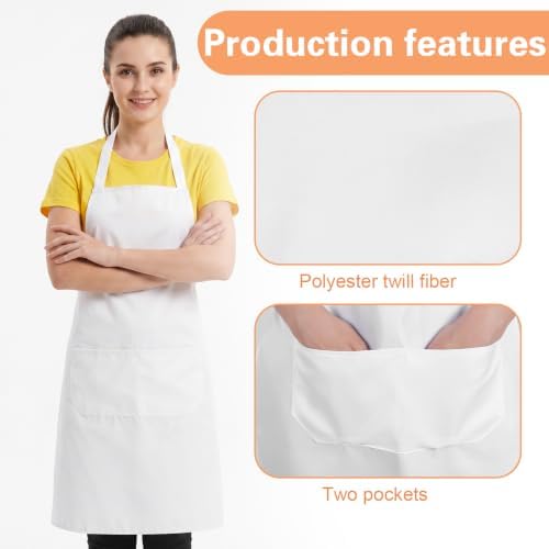 15 Pcs White Aprons with Pockets, Adult Bib Aprons Bulk Machine