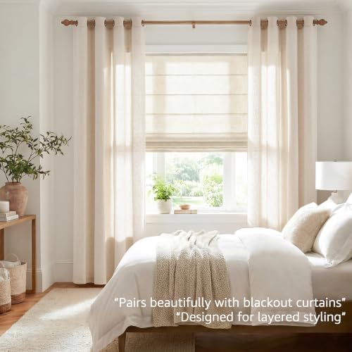 jinchan Linen Curtains 96 Inch Light Filtering Grommet 2 Panels Beige