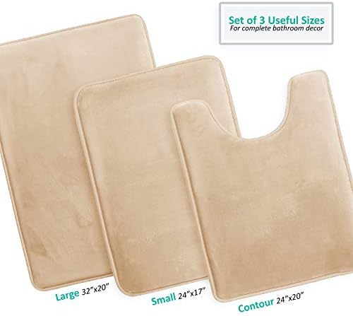 Clara Clark 3 Piece Bathroom Rugs Bath Mat Set, Velvet Memory Foam