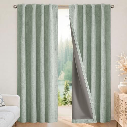 Joydeco 100% Blackout Curtains for Bedroom, Natural Linen Curtains