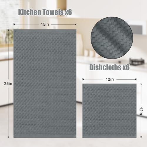 Homaxy 12 Pack 100% Cotton Kitchen Towels and Dishcloths Set, Dark