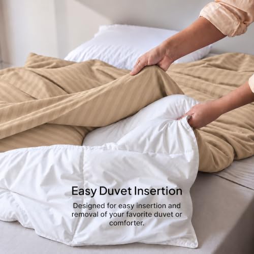 Egyptian Cotton Duvet Cover, Hotel Bedding, King, Beige Striped
