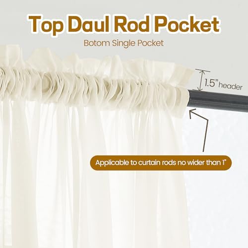 Extra Long Semi Sheer Curtains 17Ft, Rod Pocket 2 Story Drapes Light