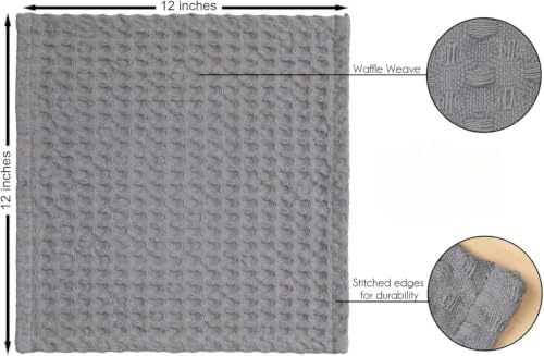 12 Pack Gray and Black Waffle Weave Dishcloths, 3 Sets of 4 Reusable