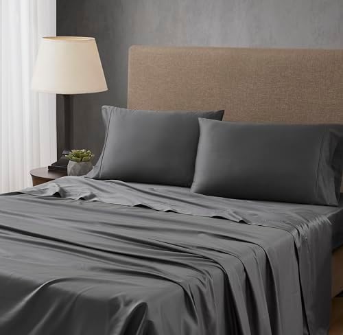Linen Closet 4 Pcs 100% Cotton King Size Sheets Set, Charcoal Grey