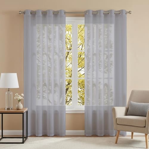 Solid Color Sheer Curtains for Living Room 63 inch Length 2 Panels