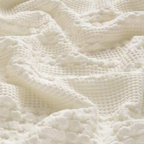 PHF Cotton Waffle Pillow Shams King Size 20" x 36", Ivory, No Insert