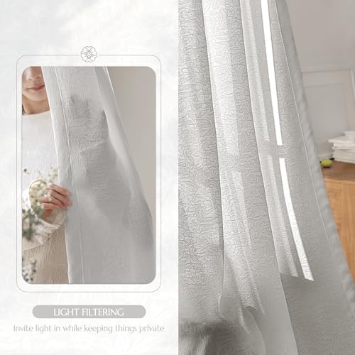 Beauoop Semi Sheer Grey Curtains for Living Room 52x96 2 Panels