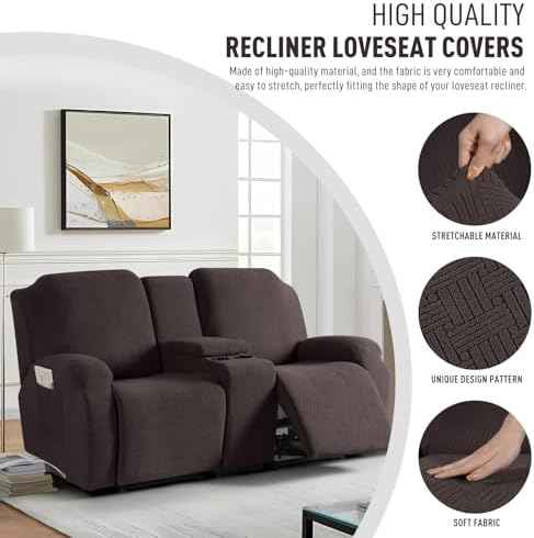 KinCam Loveseat Recliner Slipcover with Console, Chocolate
