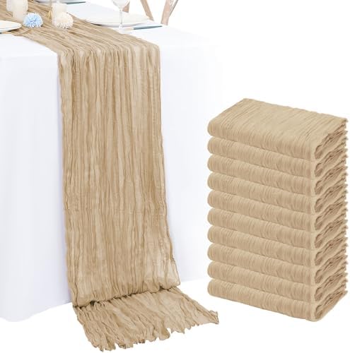 10 Pack Beige Cheesecloth Table Runner 10FT Boho Romantic Gauze Table