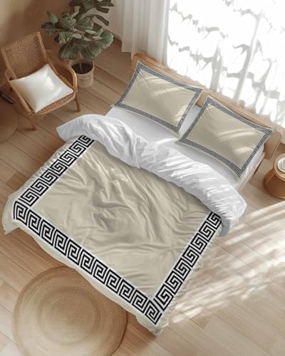 LooPoP Duvet Cover Set Queen Size Geometric Greek Key Design Comforter
