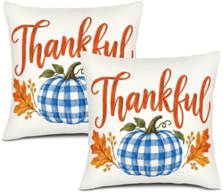 Leaves House Plaid Pillow Covers 22x22 Inch Set of 2 Linen for Fall