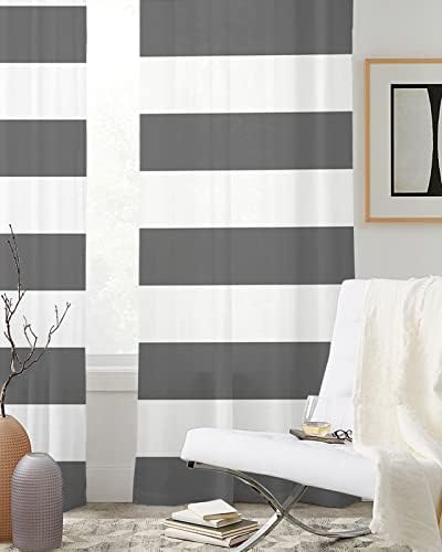 Grey Stripes Sheer Curtains 63 Inch Length Grommet Semi Sheer Drapes