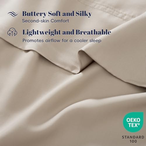 PHF 100% Rayon Derived from Bamboo Sheets Queen Size, Light Taupe 6PCS