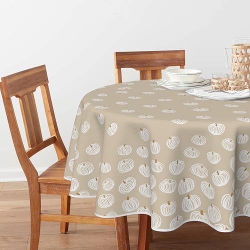Horaldaily Fall Tablecloth 90 x 90 Inch Round Cartoon Autumn White