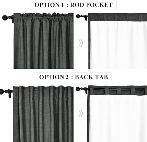Fcosie Linen Window Curtain Panels with Rod Pocket & Back Tab Top