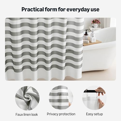 Amazon Basics Faux Linen Printed Shower Curtain for Bathroom
