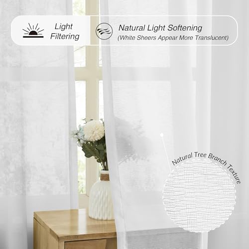 KangBang White Pinch Pleated Sheer Curtains 96 Inches Long 2 Panels