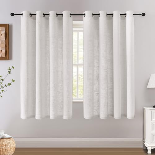 H.VERSAILTEX Light Filtering Linen Curtains 63 Inch Bedroom, Natural