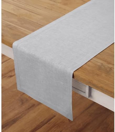 Solino Home 100% Pure Linen Table Runner Grey Long, Fete 14 x 108 in