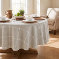 Horaldaily Farmhouse Plaid Tablecloth, Light Coffee, 70×70 Inch Round
