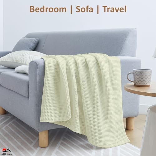 ARlinen Waffle Bed Blanket, 100% Cotton, Soft, Lightweight