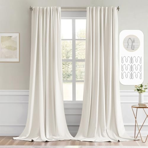 MIULEE Ivory Back Tab Blackout Curtains 52x108 Inch Long 2 Panels Set