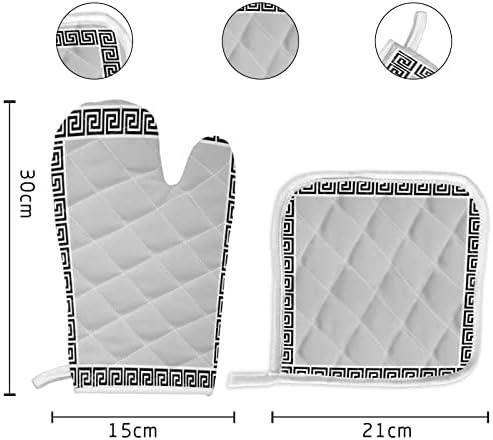 Oven Mitts and Pot Holder Set for Kitchen, Grey Floral Pattern 12 Inch
