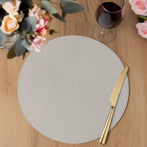 Round Placemats Set of 8 Off White Place Mats Washable Woven Placemat