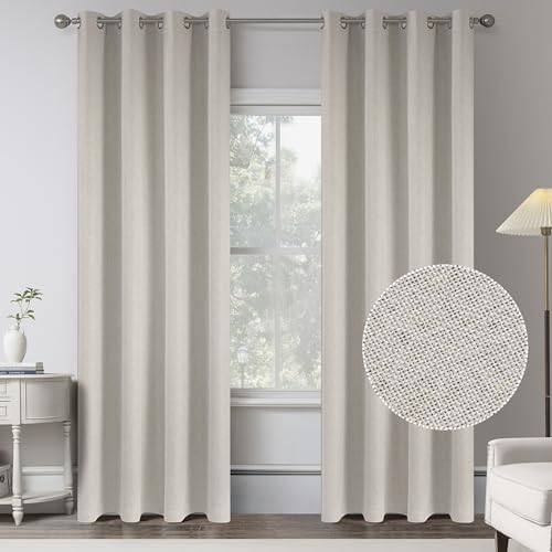 Beige 100% Blackout Linen Curtains 120 Inches Extra Long Ceiling to