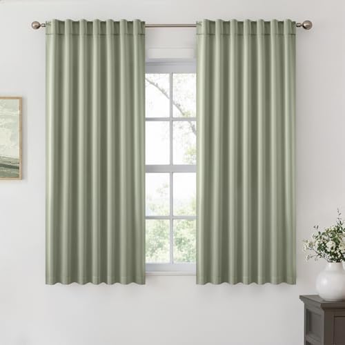 ANRODUO Sage Green Back Tab Blackout Curtains 72 Inch Long 2 Panels