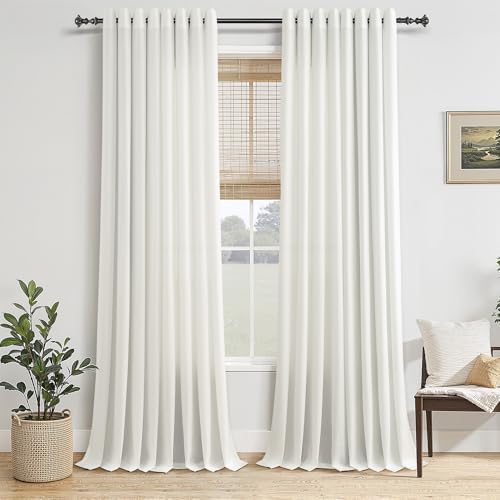 Jowels Ivory Linen Grommet Curtains 108 Inch Length for Living Room