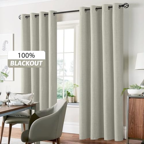 Yakamok Cream Linen Textured Curtains 84 Inches Long for Living Room