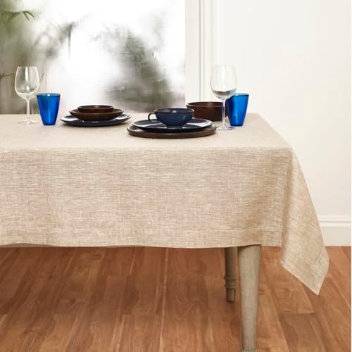 Solino Home 100% Pure Linen Table Cloth, Throw Beige, Athena