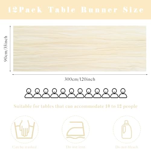 12 Pcs Beige Cheesecloth Table Runner 10FT Runner for Tables Boho