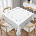 70x70inches White Grey Square Tablecloth Minimalism Grey Leaves