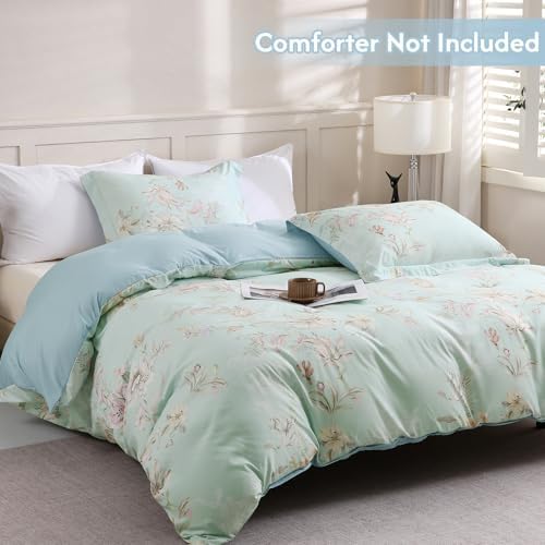 LONAVA Queen Flower 3 Pcs Duvet Cover Set, Breathable Soft Microfiber