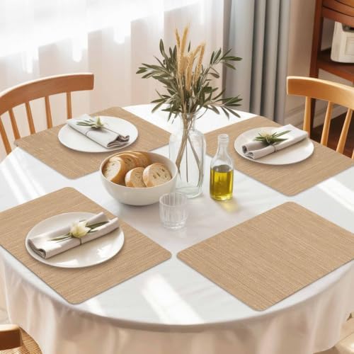 Minimalist Light Brown Leather Placemats Set of 6,12x18